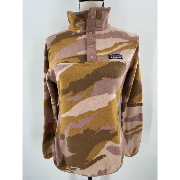 Patagonia Synchilla Pink Orange Gold Camo Pullover Fleece Jacket rare Small - Picture 2 of 8